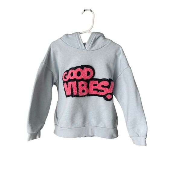 ZARA Girls Good Vibes Baby Blue Hoodie - Picture 4 of 9